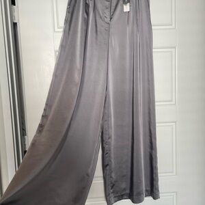 Express Gray Satin Wide-Leg Pants